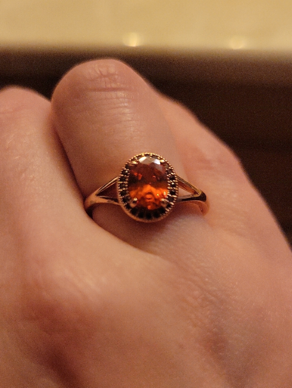 Gold Ring with Oval Amber Gemstone